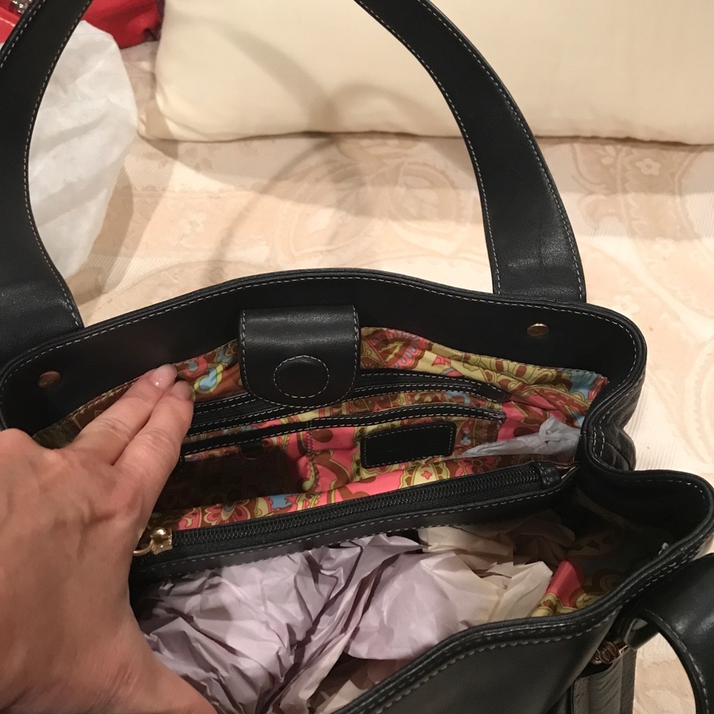 Brand new black leather double handle bag